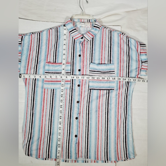 ANTHROPOLOGIE EDEN & OLIVIA STRIPED FLOWY OVERSIZED BLOUSE TOP CAP SLEEVES - Picture 5 of 5